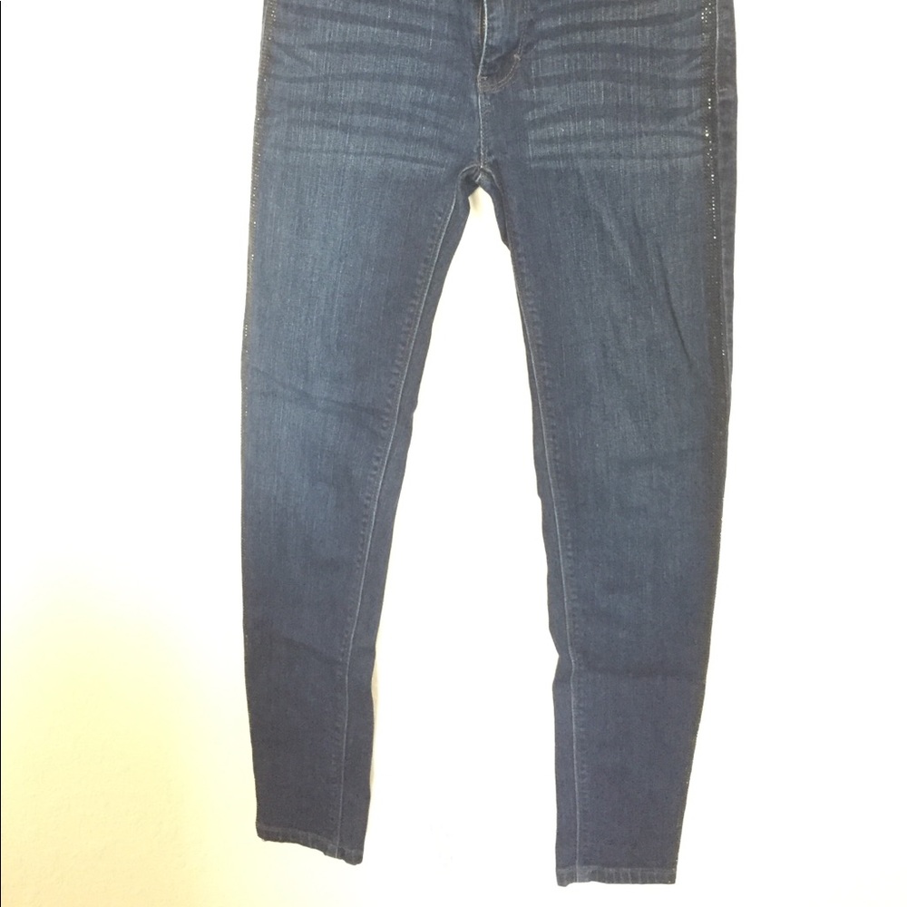 Dark blue denim skinny leg jeans with bling